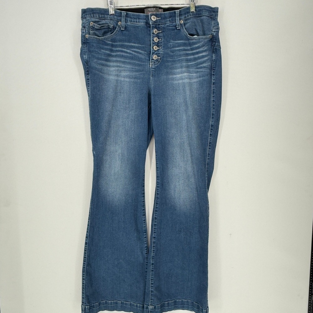 Torrid Bombshell Flare Jeans Womens 18Tall Blue Button Fly Boho Retro 70s